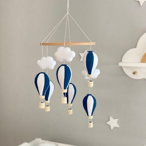 Handmade Baby Mobile with Hot Air Balloons and Clouds | Nursery Decor for Baby Boy or Girl