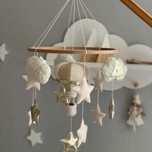 Evening Star Mobile, Hot Air Balloon Baby Mobile, Boho Classroom Decor, Gender Netural Crib Mobile, Monochrome Mobile, Christening Gift