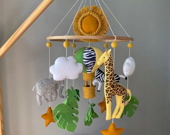 Safari Baby Mobile, Jungle Nursery Decor, Safari Crib Mobile, Jungle Cot Mobile, Neutral Mobile with Giraffe, Unique Pregnancy Gift For Mom