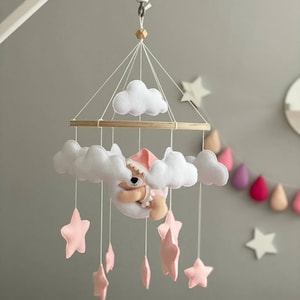 Baby mobile Bear with moon Princess Baby Mobile Stars baby mobile Baby shower gift Moon baby mobile Pink Girl Mobile Personalized Gifts