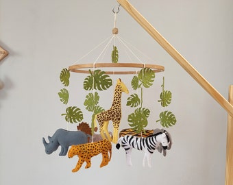 Baby Mobile Safari Animals, Africa Nursery, Baby Mobile Safari Giraffe Zebra Rhino and Elephant Crib Mobile Lion and Tiger Mobile