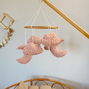 Boucle Baby Mobile, Pink Nursery decor girl, Cloud baby Nursery, Christening Gift, Floral Crib Mobile, New Mom Gift, halloween baby gift