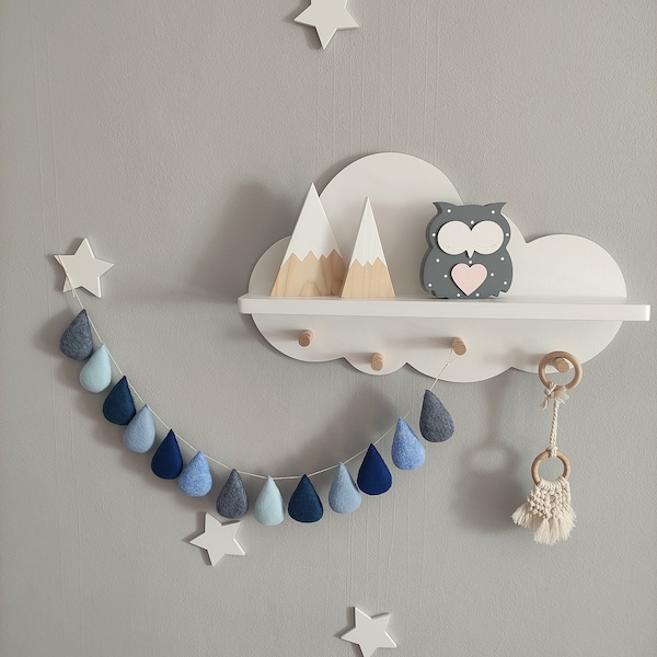 Felt Ball Garland For Nursery Baby Room Decor Droplet Blue Nursery Garland Modern Felt Drops Raindrop Garland Personaliset Baby Gift