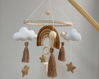 Rainbow Baby Mobile, Neutral Crib Mobile, Boho Nursery Decor, Rainbow Nursery Mobile, Baby Shower Gift