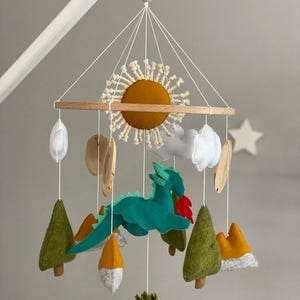Dragon Nursery Mobile – Handmade Felt Crib Mobile with Forest, Clouds and Sun | Gender Neutral Baby Room Decor & Baby Gift