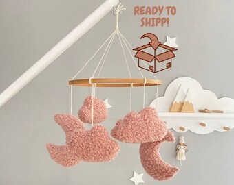Boucle Baby Mobile Clouds, Nursery Baby Mobile, Housewarming Gifts