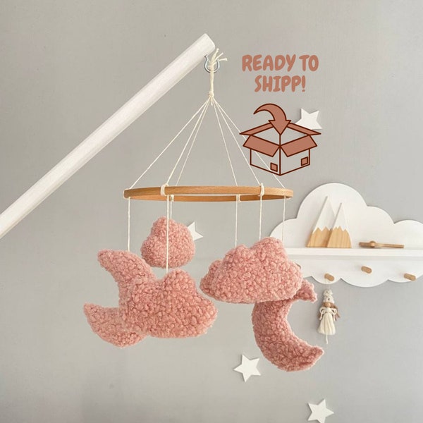 Boucle Baby Mobile Clouds, Nursery Baby Mobile, Housewarming Gifts