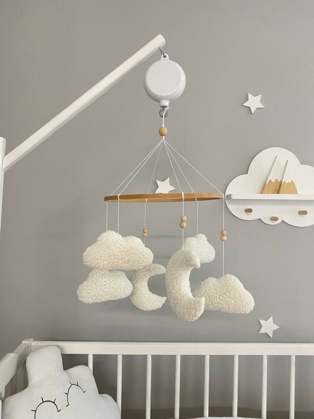 Boucle Baby Mobile Mobile Neutral Mobile Moon and Cloud Baby Nursery