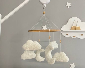 Boucle Baby Mobile Mobile Neutral Mobile Moon and Cloud Baby Nursery Decor Cloud Cot Mobile Crib Mobile Baby Shower Gift