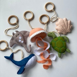 Jouets de sport pour bébé, jouets Montessori, remuement silencieux, déco chambre d'enfant océan, déco baleines, gym bébé en bois, cadeau première fois