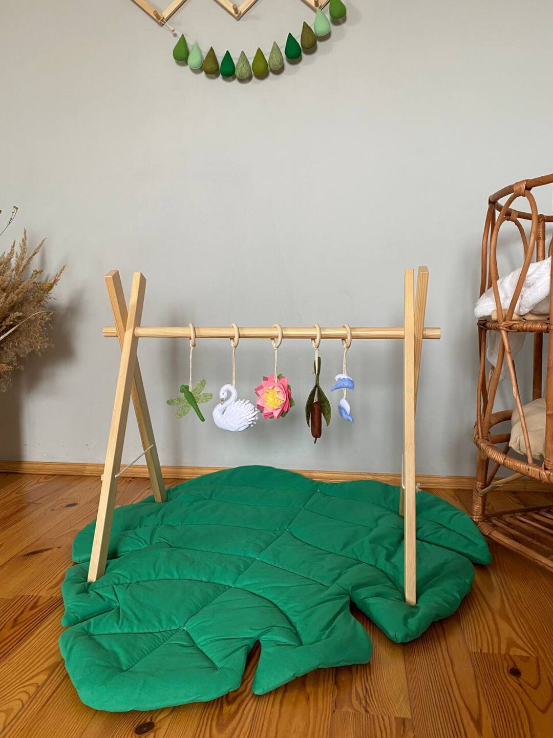 Baby Play Gym Toys Nursery Theme is Swan Pond Decor Cattails, Dragonfly