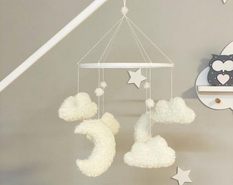 Baby Mobile Boucle, Minimalist baby mobile, Cloud Crib mobile, Newborn Baby Mobile, Evening Mobile, Boucle clouds, Crip Canopy