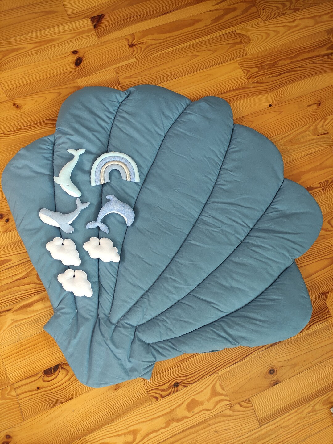 Seashell Play Seashell Baby Play Mat: Blue Organic Cotton Nursery Decor - Etsy