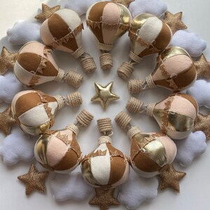 Hot Air Balloon Nursery Felt Mobile, Gold Stars Mobile, Crib Hanging Mobile, Montessori Mobile, Baby Room Handmade Ceiling Night Light
