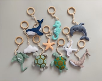 Baby Play Gym Toys, Whale Gym Toy, Nautical Toys, Whale Nursery Accessory, Montessori Toys, Hanging Felt Toys