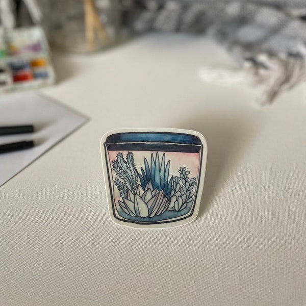 Succulent terrarium vinyl sticker | gifts for plant and nature lovers | weatherproof waterbottle stickers