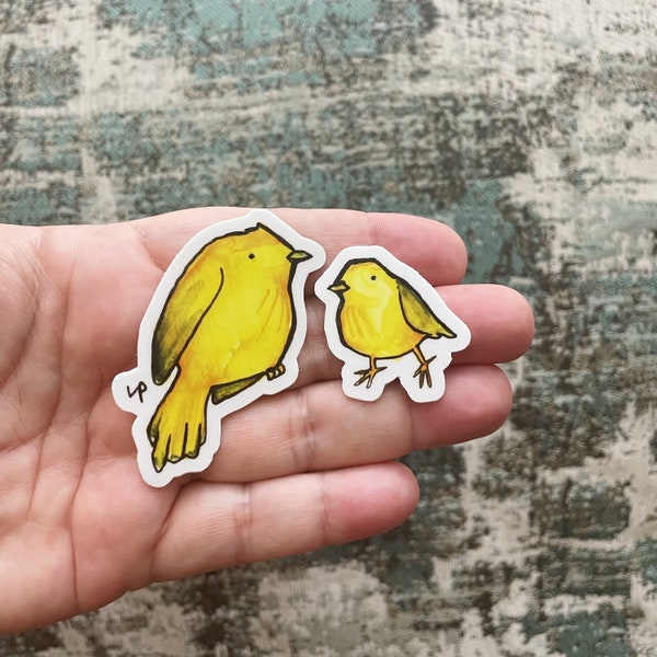 Yellow Warbler vinyl stickers (set of two) | mama and baby warblers art | yellow bird waterproof sticker decals | Arizona desert animal art