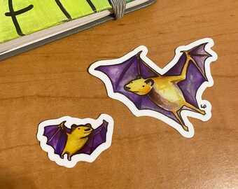 Long-nosed bat + baby vinyl sticker set | Sonoran desert bat colorful stickers | nightlife creature decals for waterbottles | must love bats