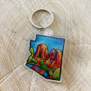 Acrylic keychain of Sedona Arizona | illustrated and handmade | colorful desert red rocks Sedona az keychains | gifts for Sedona lovers