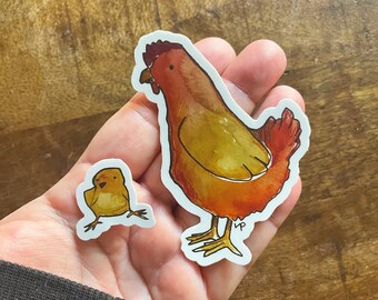 Chicken and baby chick vinyl stickers | gifts for animal lovers | weatherproof decal | farm creature stickers