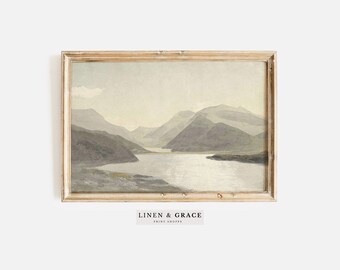 Living Room Art/ INSTANT DOWNLOAD /  Vintage Mountain Landscape / Rustic Home Decor /  Vintage Lake Printable / Entry Wall Decor