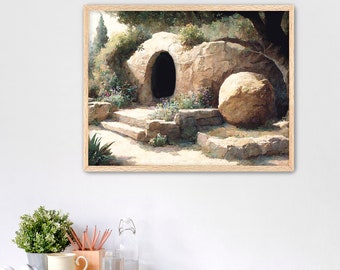 The Tomb is Empty FRAMED Fine Art Print / He is Risen / Christian Bible Art / Easter Wall Decor (Physical Product)
