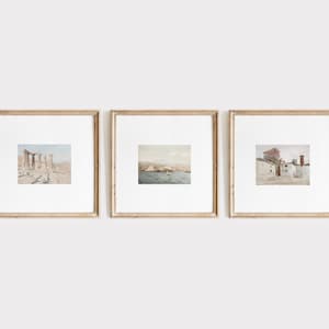 Vintage Mediterranean Set of 3 / Neutral Soft Tones Art / Oil Painting Art PRINTABLE / Instant Download / Living Room Wall Decor