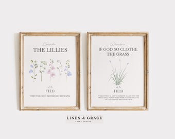 Christian Gallery Set of 3 / Consider the Lillies Art / Floral Faith Verses / Bible Verse Printable