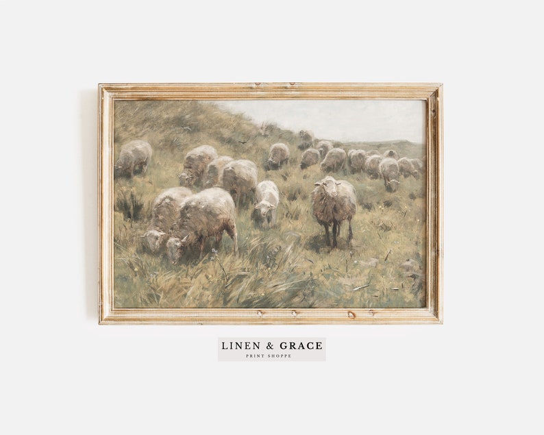 Sheep Grazing / Landscape Oil Painting / Countryside / Living Room Art ...