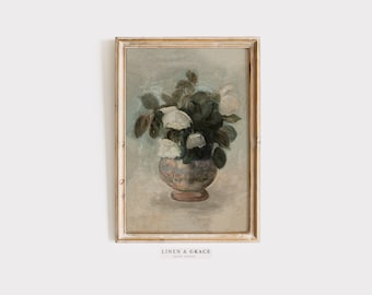 Vintage Living Room Art / Neutral Floral Art  / Still Life Oil Painting/  Vintage Art PRINTABLE / Entry Wall Decor