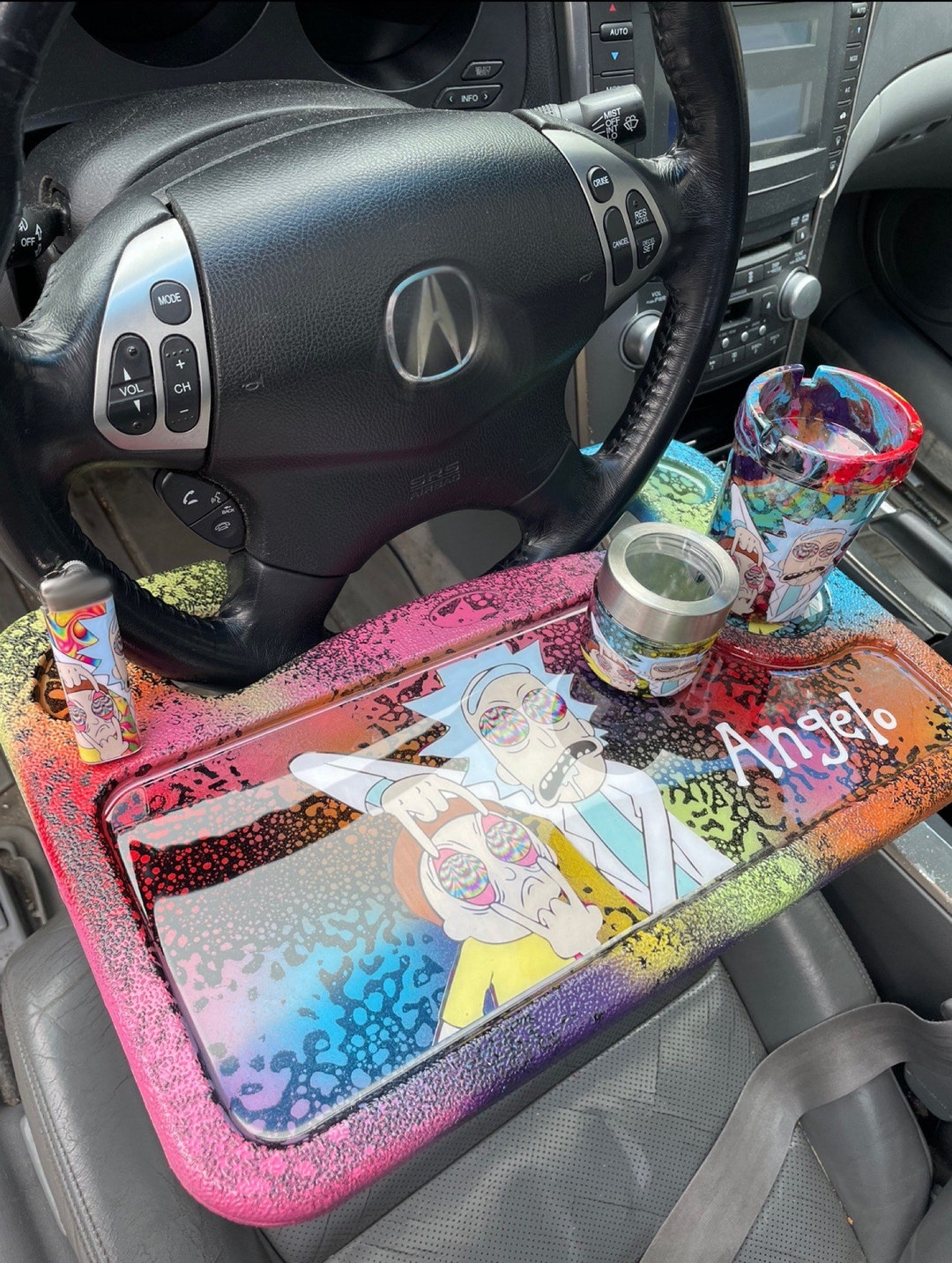 Trippy Car Rolling Tray Set Custom Car Steering Wheel Etsy