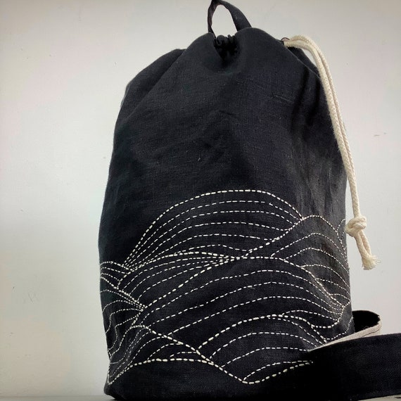 Sashiko Embroidery Bag Sewing Pattern: Crossbody Duffle Backpack (PDF Pattern)
