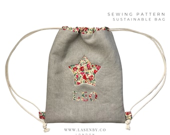 Beginner Sewing Pattern: Applique Star Drawstring Bag (PDF Pattern)