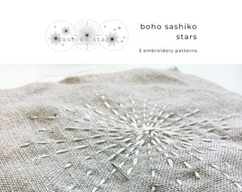 Sashiko Boho Embroidery Star Design Template - 3 stars  - FREE Embroidery Stitch Guide - PDF Home Print