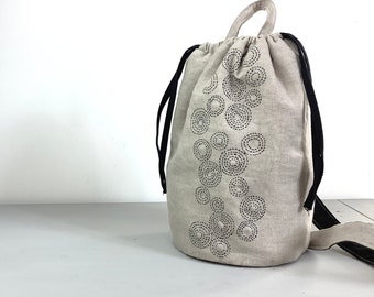 Sashiko Circles Taru Bag Sewing Pattern: Beginner Duffle Backpack (PDF)