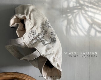 Sashiko Embroidery Tote Bag Sewing Pattern: Hebe Maru Design (PDF Pattern)