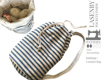 Ticking Stripe Project Bag Sewing Pattern: Knitting, Crochet Duffle (PDF Pattern)