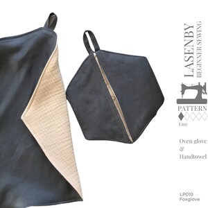 May include: A sewing pattern for an oven glove and hand towel. The pattern is labeled "Easy" and is called "Foxglove".