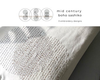 Mid century Sashiko Embroidery Design - Boho Mid Century Spheres Embroidery Template - set of 3 - 17.5cm (7")- FREE Stitch Guide- PDF