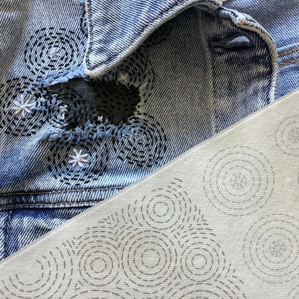 Sashiko Circles Stick and Stitch Embroidery Patches - Boho Visible Mending Repair Patches | Jeans Denim Jacket Dress Bag Shirt