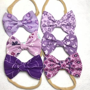 Handmade Bow - Purple Floral Bow Headband - Baby Headband - Newborn Headband - Pastel Headband