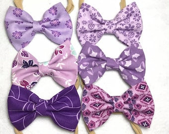 Handmade Bow - Purple Floral Bow Headband - Baby Headband - Newborn Headband - Pastel Headband