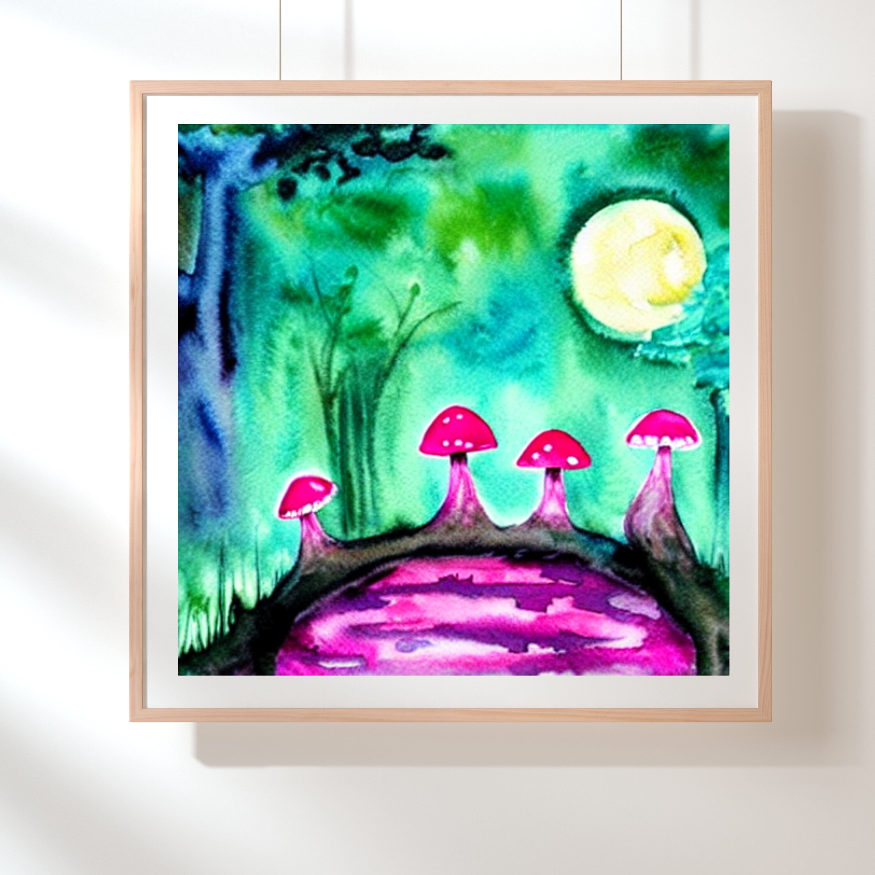 Neon Pink Mushroom Wall Art Room Decor Fantasy Trippy Psychedelic Home ...