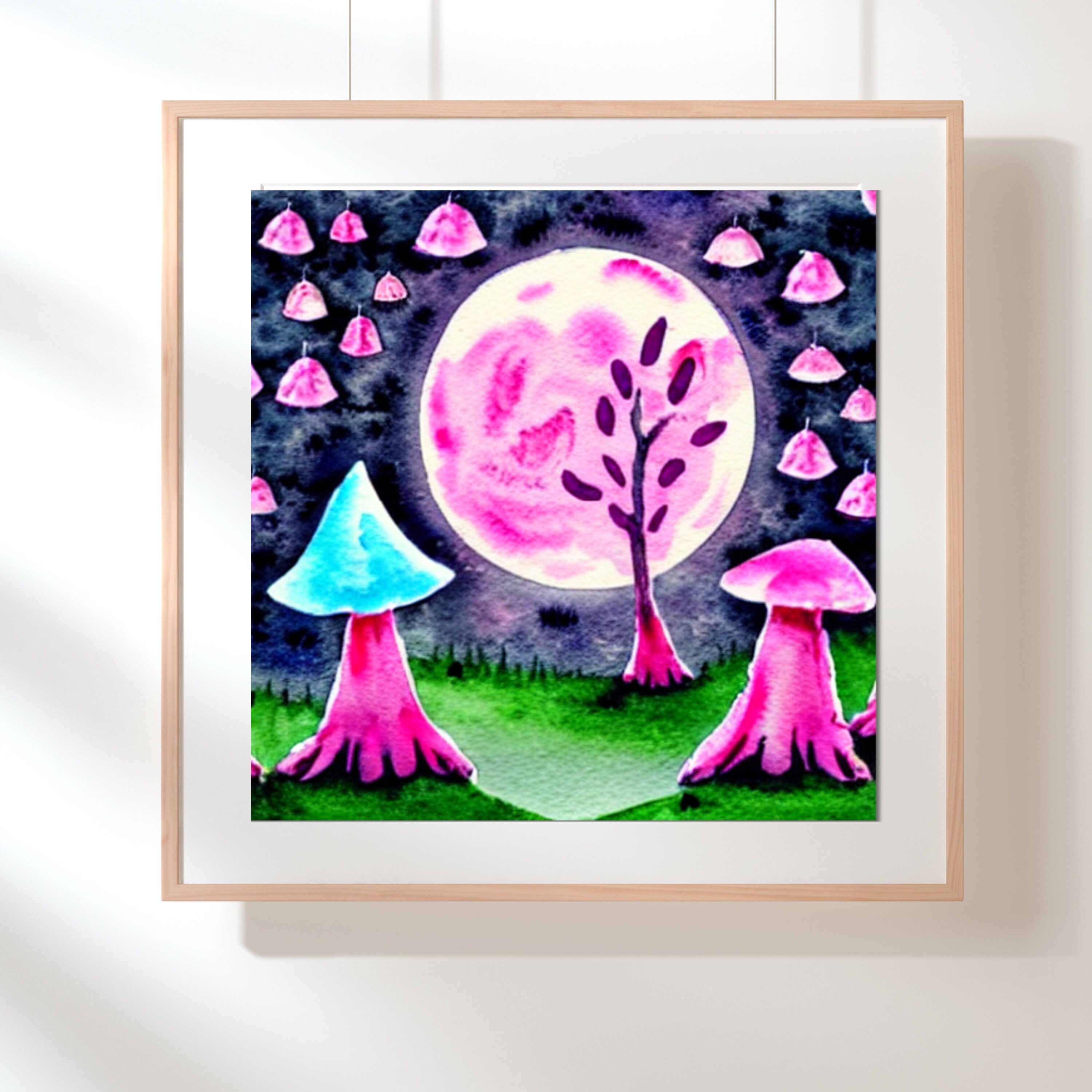 Neon Pink Mushroom Wall Art Room Decor Fantasy Trippy Psychedelic Home ...