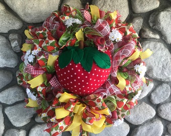 26” Strawberry mesh wreath handmade