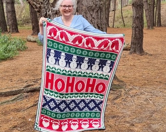 HoHoHo - overlay mosaic crochet pattern. Make a Christmas blanket, table runner and placemats.