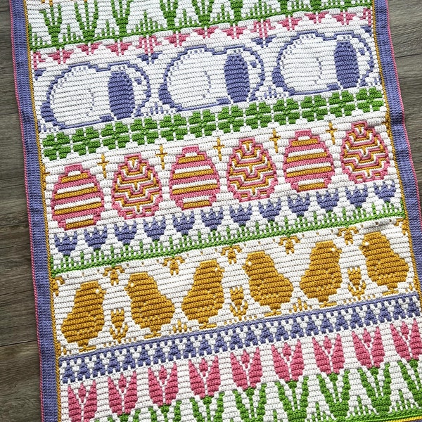 Spring Into Easter Blanket - COMPLETE PATTERN (digital PDF file) - Overlay mosaic crochet - English and Dutch versions