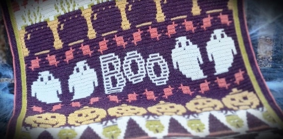 Boo! Halloween Crochet pattern, Overlay Mosaic crochet, PDF digital download