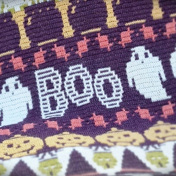 Boo! Halloween Crochet pattern, Overlay Mosaic crochet, PDF digital download