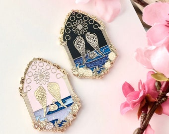 BTS Black Swan Enamel Pin: Gold Plated, Navy & Pastel